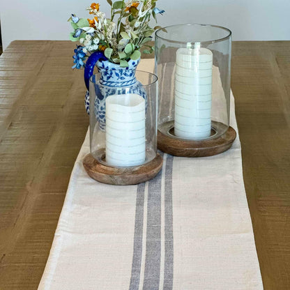 Market Place Gray Grain Sack Stripe Table Runner, 13" x 72", Farmhouse Style Gray and Cream Tabletop D cor