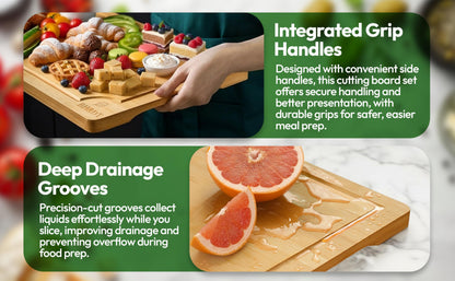 BH&DT Cutting Board Set, Bamboo Cutting Boards for Kitchen with Juice Groove,Multipurpose Board for Food Prep and Serving meat cutting board,cutting,boardgift set,wood board,bamboo cutting board set.