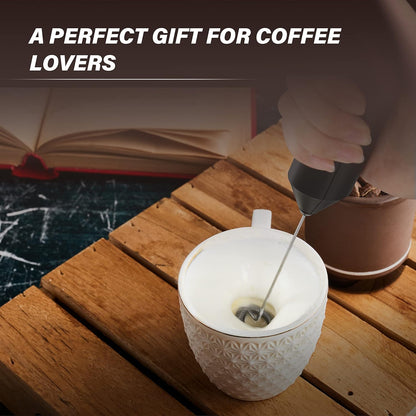 Simple Deluxe Handheld Milk Frother - Stainless Steel Stand, Battery Operated Whisk Drink Mixer for Coffee, Frappe,