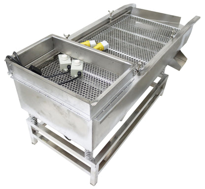 TECHTONGDA Straight Vibrating Sieve Screen Shaker Electric Linear Sifter Machine Stainless Steel Two Layers Two Motors 10mm 5mm Screen Size 15.7×37.4inch 110V