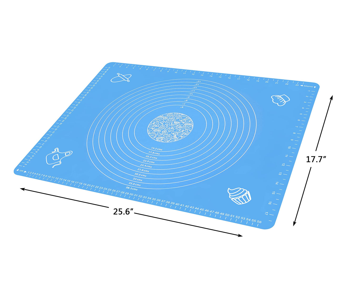 Silicone Baking Mat for Rolling Pastry Dough with Measurements, 25.6" x 17.7" BPA Free Non stick and Non Slip Blue Table Sheet Baking Supplies for Bake Pizza Cake