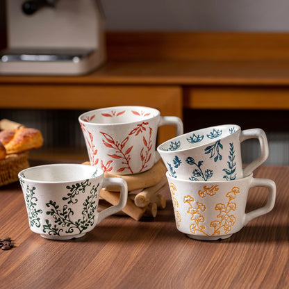 Ceramic Mugs 11 oz Unique Luxurious Cups Set of 4, Mug for Coffee Milk Latte Cappuccino Tea, Office Home Dishwasher Microwave Freezer Safe Stoneware Handmade Minimalist Mixed Cup