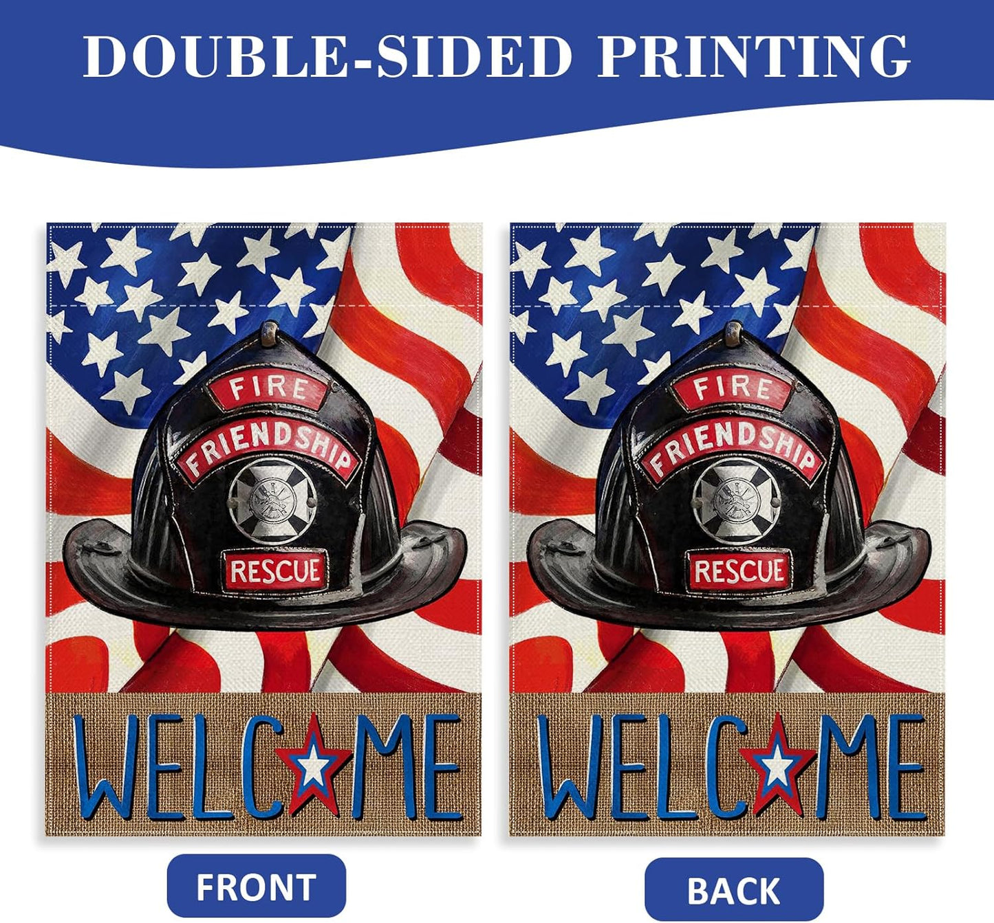 Welcome Firefighters Helmet Garden Flag, Fireman Emergency Rescue Alert Decorations, Double Sided 12x18 Outdoor Decor