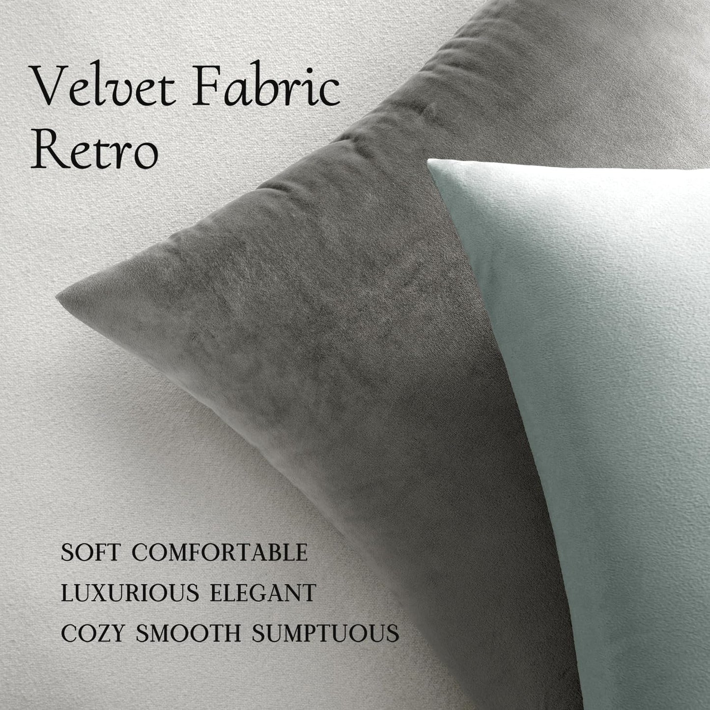 24x24 Inch Set 2 MIULEE Euro Sham Velvet Pillow Covers, of Large Square Decorative Pillows -Grey Super Soft for King