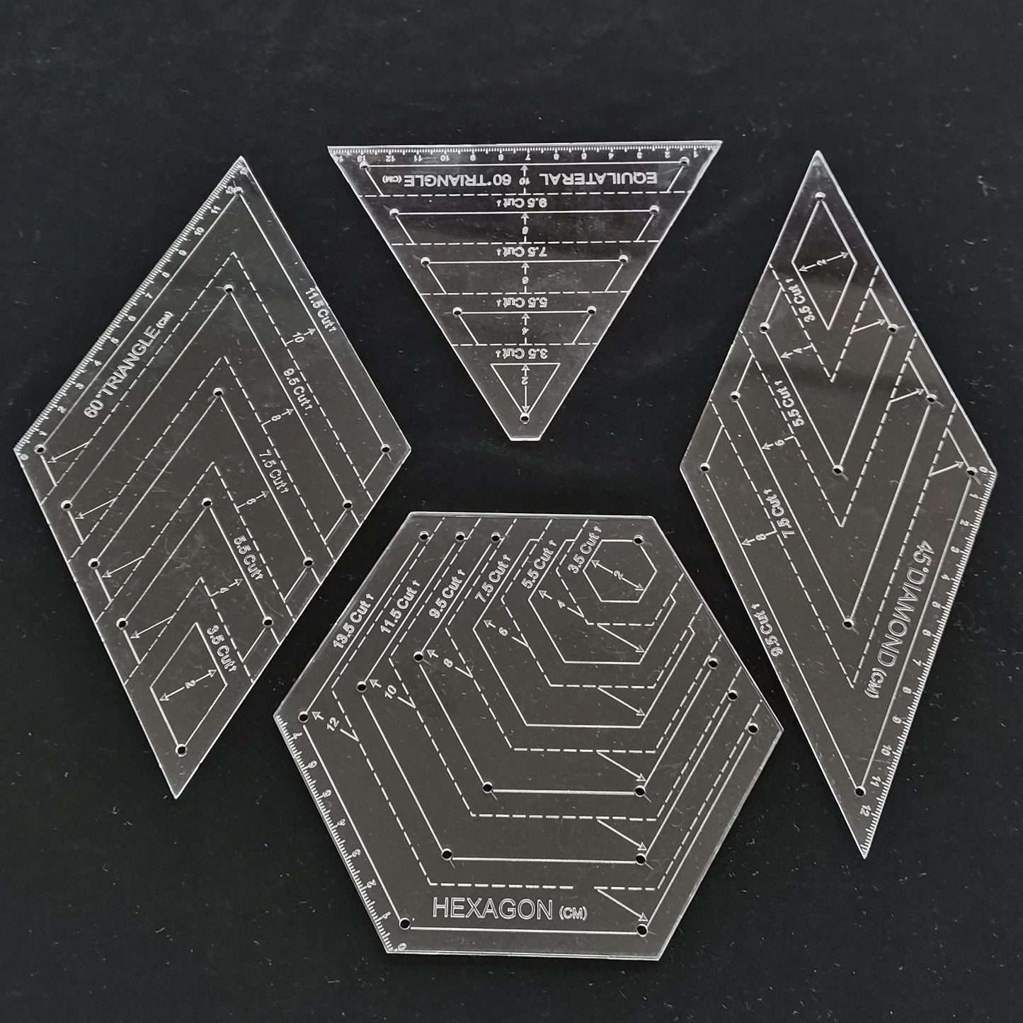 HONEYSEW Quilts Quilter's Ruler Hexagon Quilting Ruler Equilateral Traiangle Diamound (4PCS-Total)
