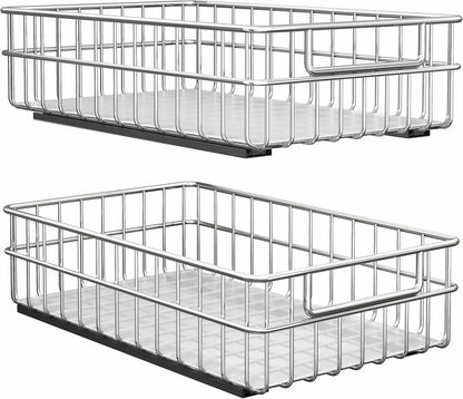 Pull Out Cabinet Organizer by Regine Switzerland - Stainless Steel 2-Pack Drawer with Silent Slides | Ideal for Kitchen, Pantry & Bathroom