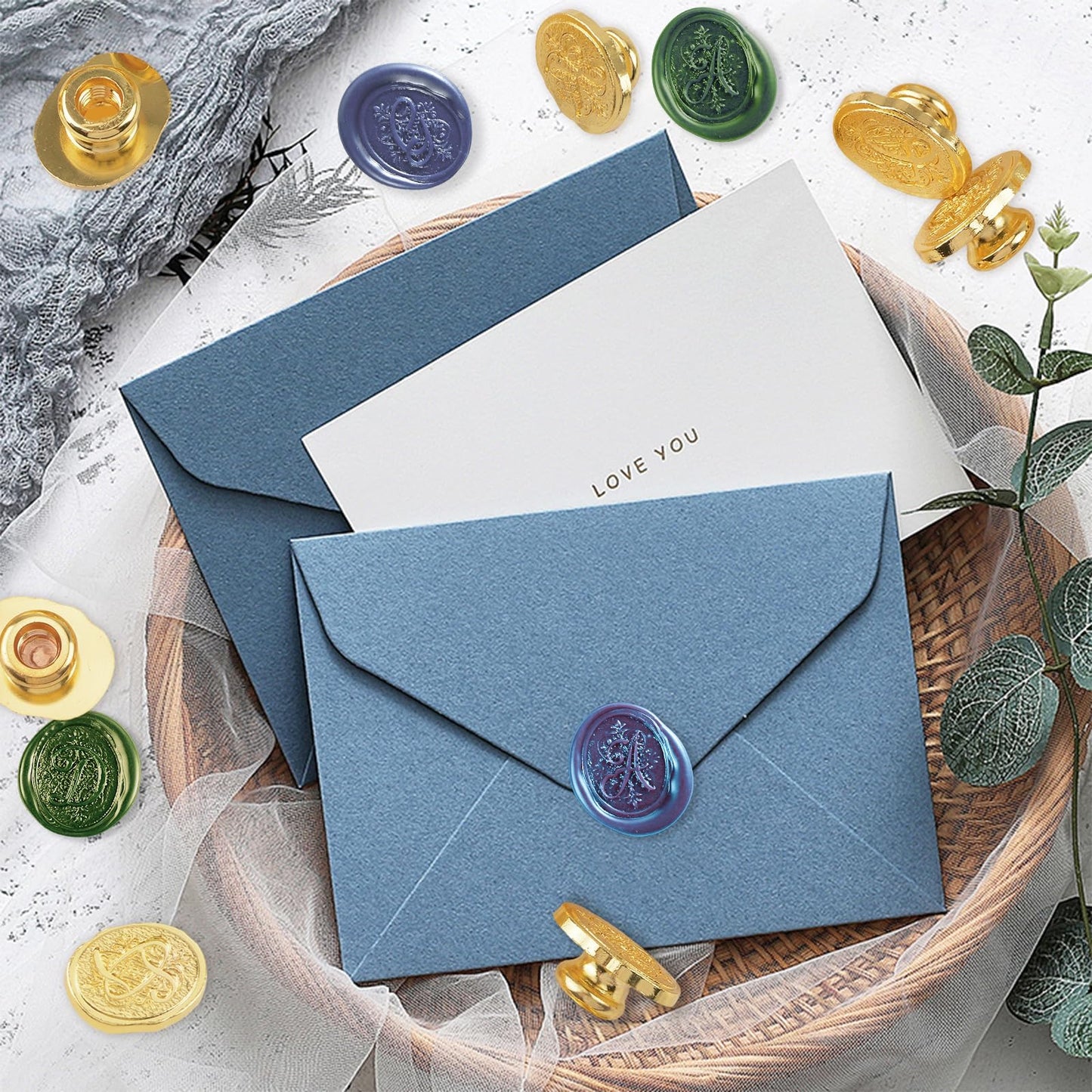 HICOHAND Alphabet Wax Seal Stamp Kit, 26 Letters A-Z Sealing Stamp Vintage Brass Seal Head for Wedding Party Invitation, Envelope, Gift Wrap, Valentine's Day Card