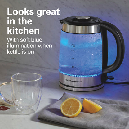 Hamilton Beach Electric Tea Kettle, Water Boiler & Heater, 1.8 Liter, Cordless Serving, 1500 Watts for Fast Boiling, Auto-Shutoff and Boil-Dry Protection, Easy-View Glass (40853C)