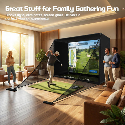 Golf Simulator Enclosure Net 10x8FT Golf Practice Simulator with HD Impact Screen Kit & Sturdy EPE Foam-Filled Frame Golfs Cage Net with Safety Side Nets for Home Indoor Setup