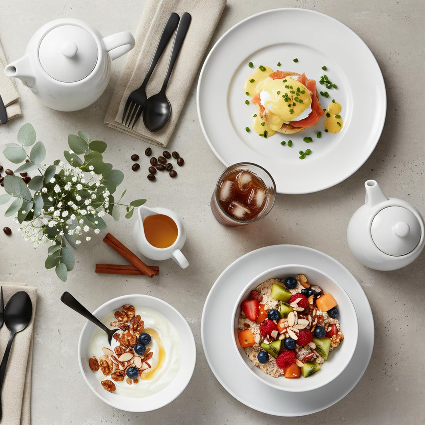 QUANSHANGJU 12-Piece Dinnerware Set for 4, White Porcelain Plates and Bowls, Chip Resistant Dishwasher Microwave Safe