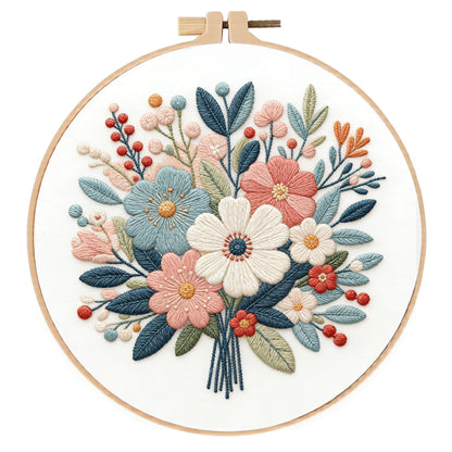 Embroidery Kit for Beginners & Adults Starter Kit, Cross Stitch Kits,DIY Hand Embroidery Needlepoint Set with Hoop, Pre-Printed Fabric, Threads and Instructions (Flower-4)