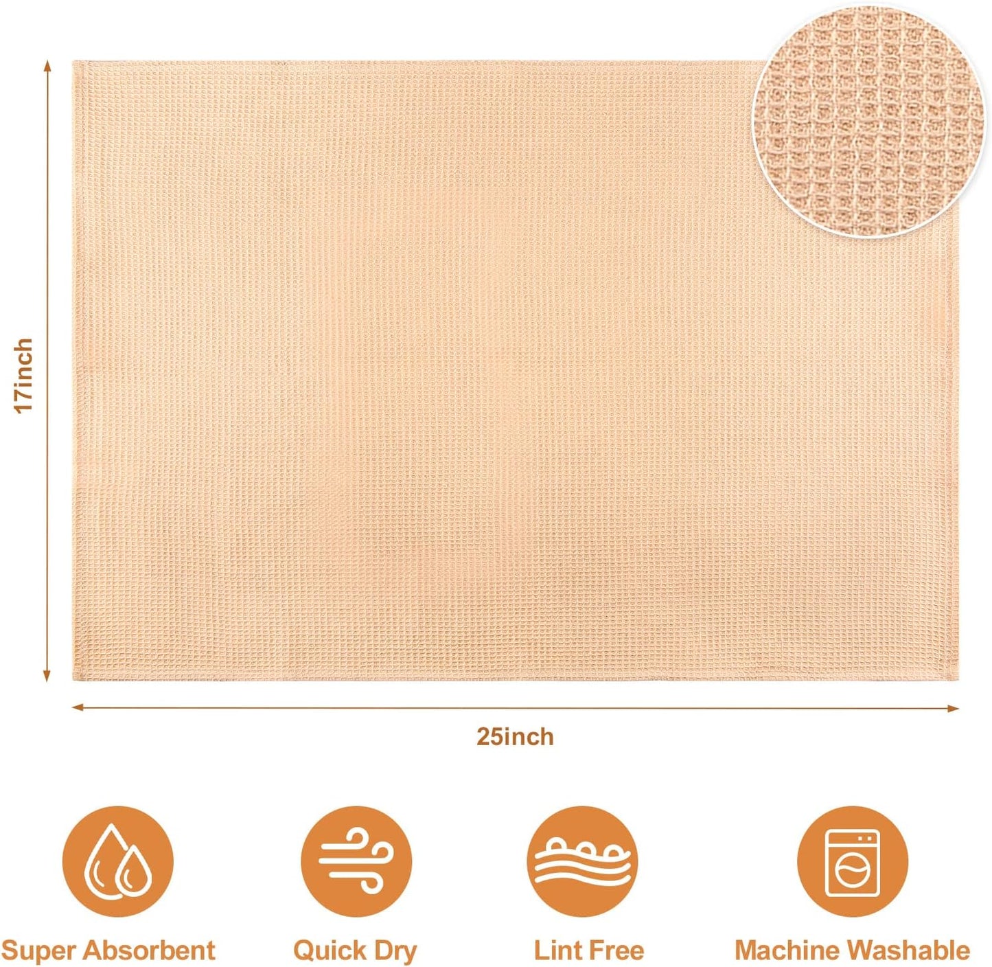 PY HOME & SPORTS 8 Pack Cotton Waffle Weave Kitchen Towels - 17 x 25, Super Absorbent Hand Dish Cloths for Drying and