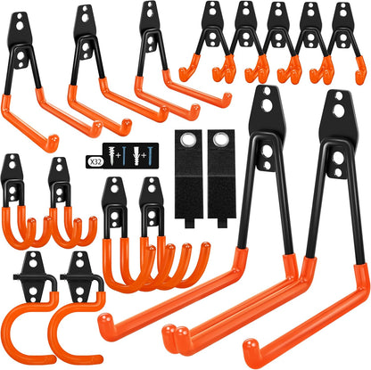 Skiennix Heavy-Duty Garage Hooks - Anti-Slip Coating for Bikes, Ladders, Tools | 18 Pack