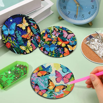 EWJRNSF 8 PCS Diamond Art Coasters Kit, Small Diamond Painting Coasters, Butterfly Diamond Art Kits for Adults Beginners, Arts and Crafts Supplies Item Sets with Holder