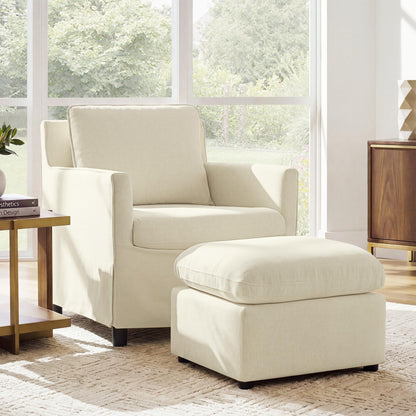 Upholstered Barrel Accent Chair with Storage Ottoman,Modern Armchair with Washable Slipcover for Living Room, Bedroom,Reading Spaces,Office,Sand