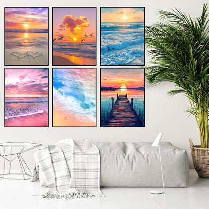 DPARTGMJT 9 Pack Beach Diamond Art Kits for Adults, Multipack Sunset Diamond Painting Kit for Adults, 5D DIY Round Drill Gem Art Adult Diamonds Dots Kits for Home Wall Decor Gift 12x16in (Landscape)