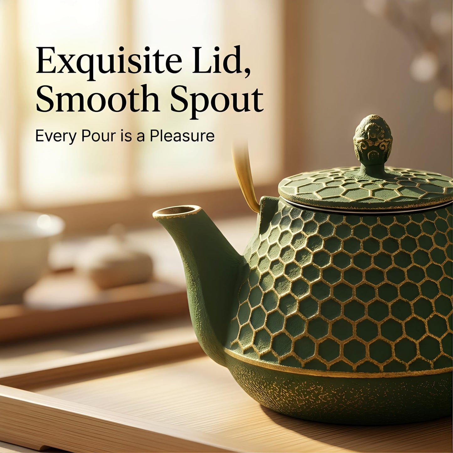Cast Iron Tea Kettle, Japanese Tetsubin Teapot Coated with Enameled Interior, Durable Cast Iron Teapot with Stainless Steel Infuser for Stovetop Safe(1000ml/34oz)