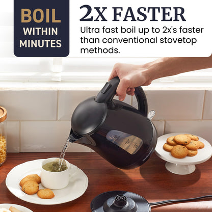 Elite Gourmet EKT8690X 1.7L Electric Tea Kettle 1500W, Hot Water Heater Boiler BPA-Free, Fast Boil, Water Level Window and Auto Shut-Off, Black