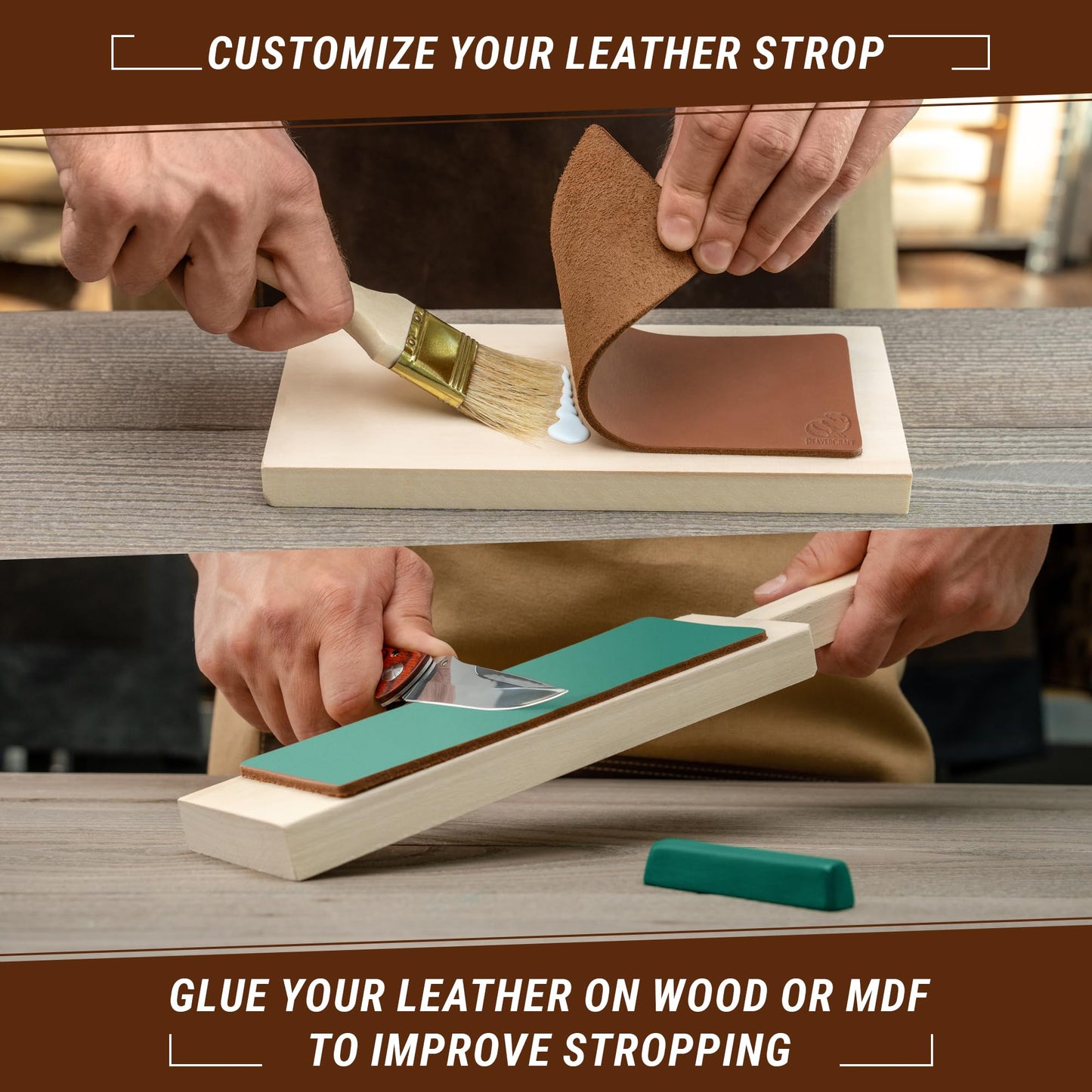 BeaverCraft LS2P1 Stropping Leather Strop S15 Wood Whittling Kit for Beginners Kids Wood Carving Knife Set