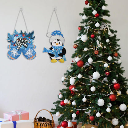Zonon 6 Pcs Winter Diamond Painting Hanging Sign Set 5d Snowman Diamond Art Set for Adults DIY Gnome Art Pendant Ornaments Kits Acrylic Winter Tree Wreath Truck for Wall Window Decor
