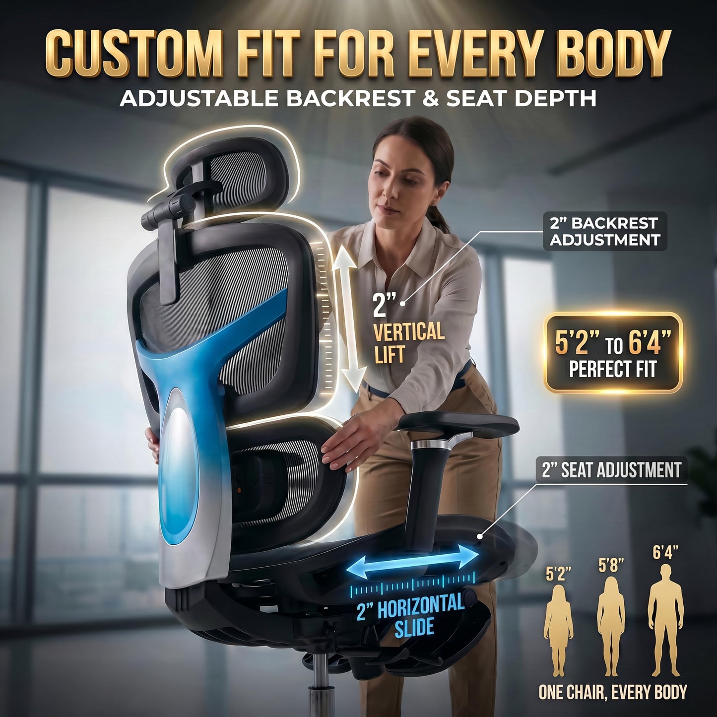 Ergonomic Office Chair with Footrest & 3D Massage Lumbar Support, Adjustable Seat Depth & Back Height,Big and Tall,400lbs, 4D Headrest, 4D Armrests, Reclining Office Chair for Home Office (Black)