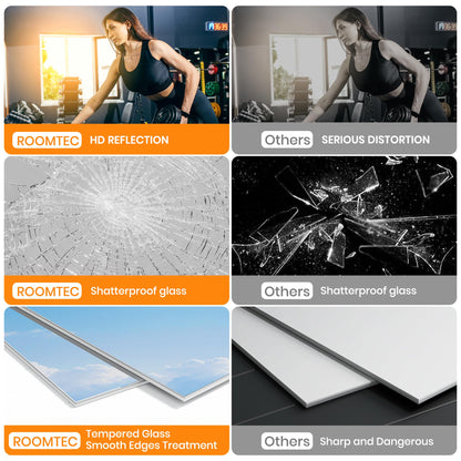 ROOMTEC Home Gym Mirror, 72"x 48"-1 PCS Frameless Gym Mirrors for Home Gym, Large Full Body Tempered Glass Wall Mounted Mirror for Yoga Room, Dance Studio, Workout Room
