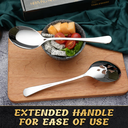 Keyoxy 8 Piece Stainless Steel Serving Spoon Set - 4 Large, 4 Slotted,Dishwasher Safe,10-Inch, for Parties/Kitchen/Buffet/Catering