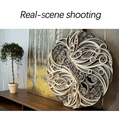 FARIDRUN Multi-layer wall art, large geometric wooden wall art, mandala laser-cut art, 3D murals, tapestries, wall decorations(23.6 inches x 23.6 inches)