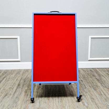 FixtureDisplays Double-Sided Easel with Dry Erase & Magnetic Felt Surfaces A-Frame Art Board on Wheels Blue Steel Frame 19531-NPF