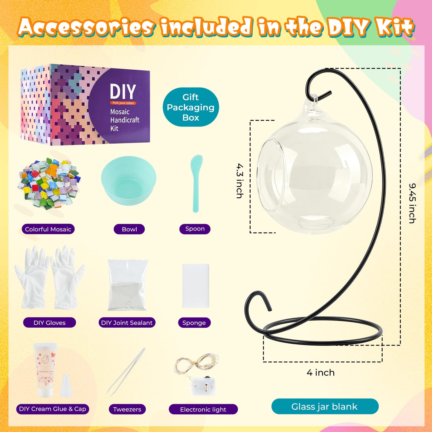 Joyclub DIY Mosaic Candle Holder Kit Mosaic Kits for Adults Stained Glass Tealight Hanging Candle Holder for Home Lighting Decor Girls Birthday Craft Gifts