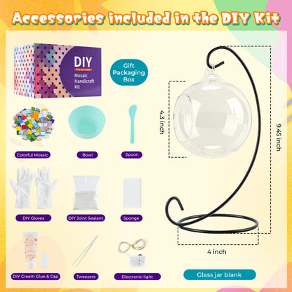 Joyclub DIY Mosaic Candle Holder Kit Mosaic Kits for Adults Stained Glass Tealight Hanging Candle Holder for Home Lighting Decor Girls Birthday Craft Gifts