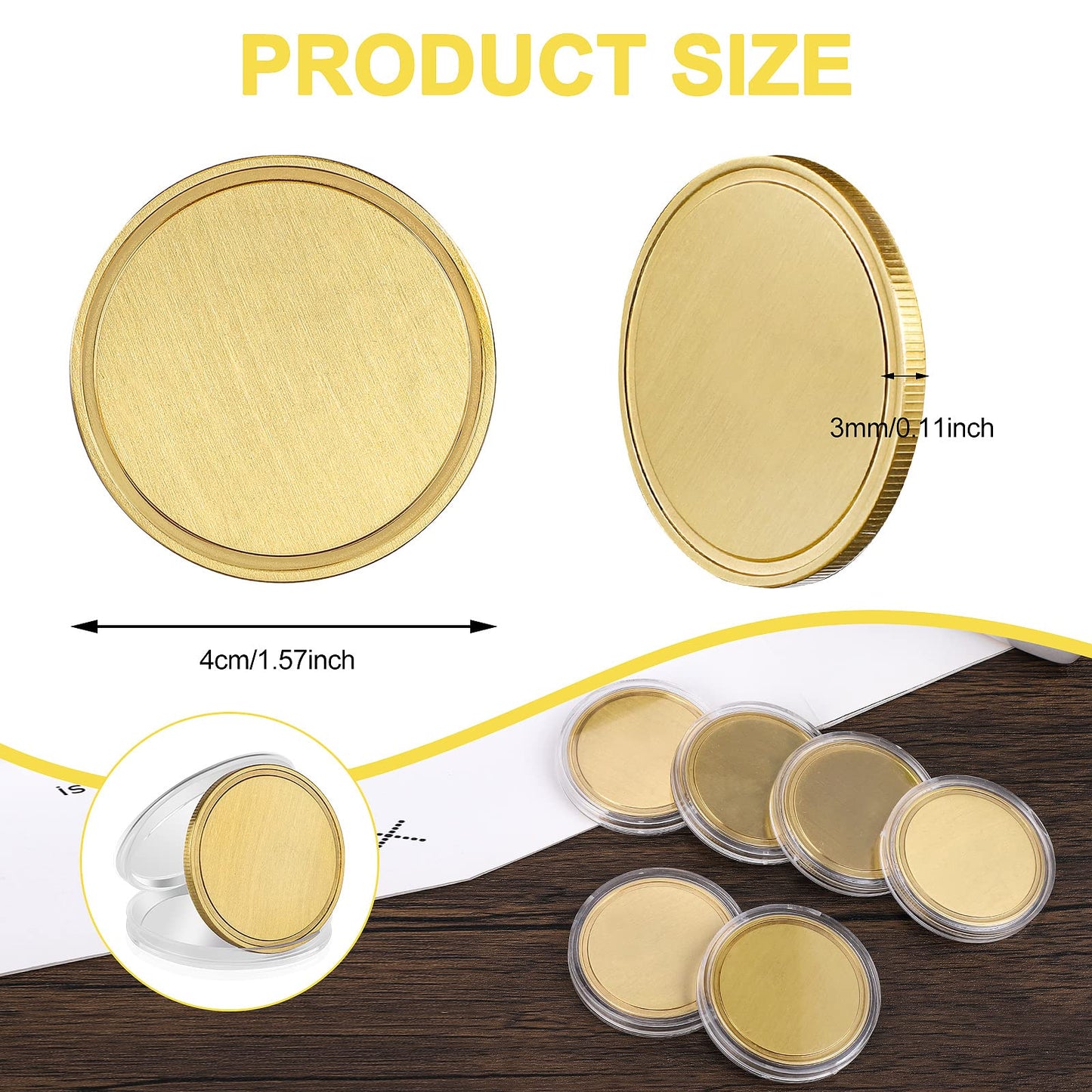 Blank Brass Challenge Coin Laser Engraving Custom Coins Blanks 40 mm with Acrylic Protection Box for DIY Crafts Birthday Travel Commemorative Collection (10pcs Brass)