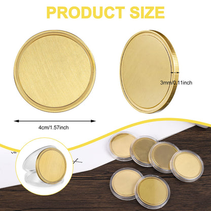 Blank Brass Challenge Coin Laser Engraving Custom Coins Blanks 40 mm with Acrylic Protection Box for DIY Crafts Birthday Travel Commemorative Collection (10pcs Brass)