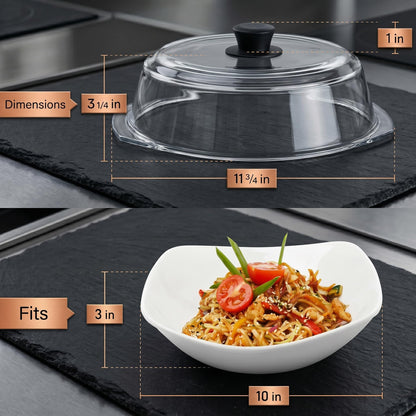 Bezrat Microwave Tall Glass Plate Cover | Splatter Guard Lid with Easy Grip Silicone Handle Knob | 100% Food Grade | BPA Free and Dishwasher Safe | 10 Inch (Black-)