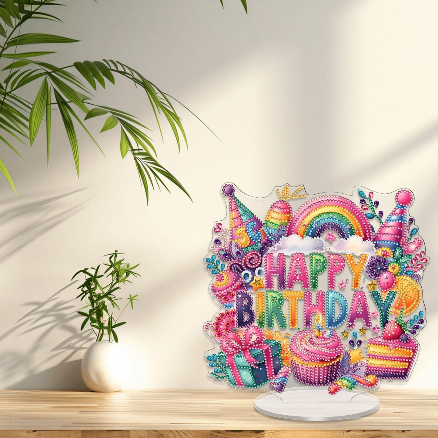 VODAPYC Birthday Party Diamond Art Tabletop Painting Kit, DIY Stand Up Double Sided Special Shaped Diamond Painting Desktop Ornament (Birthday Gift-2)