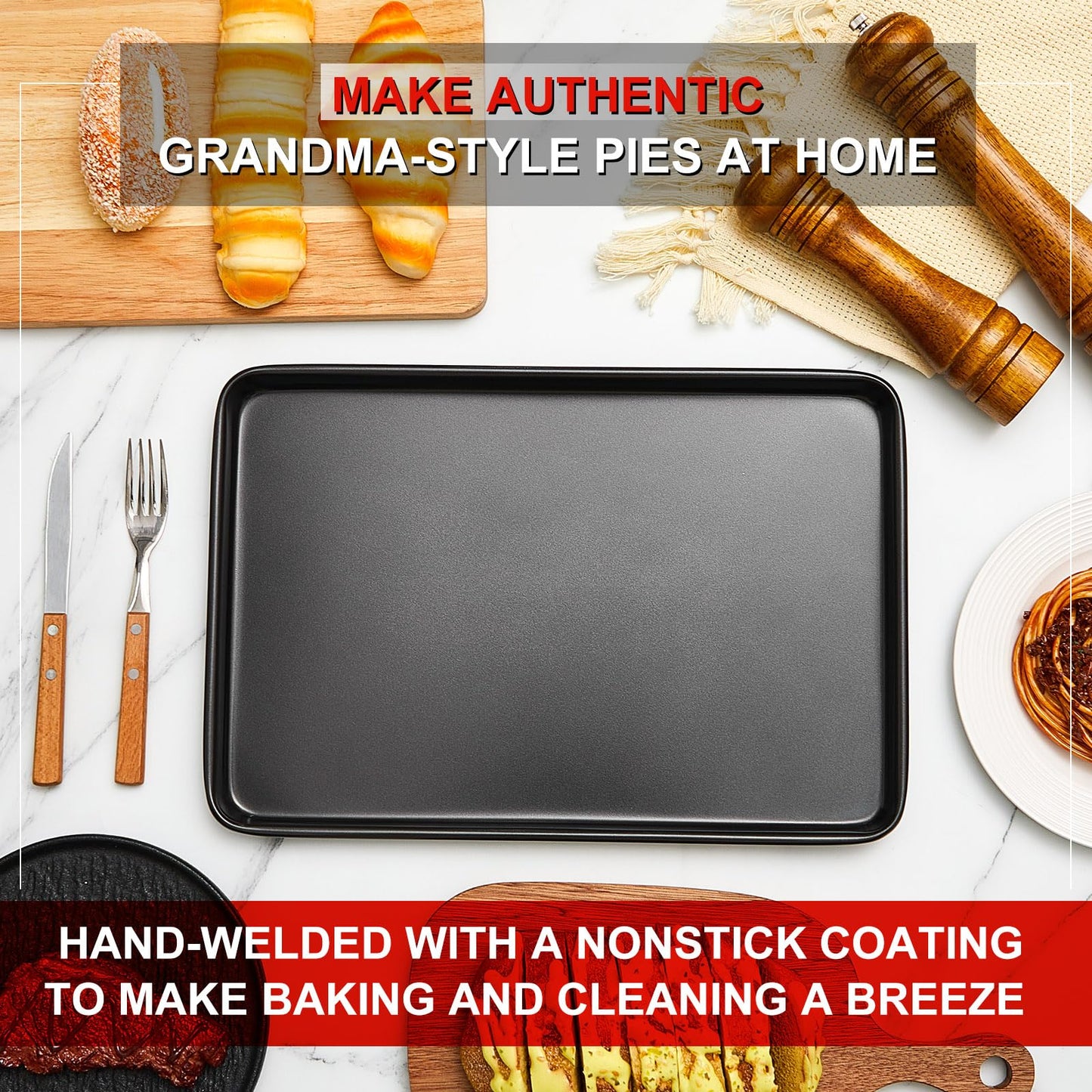 RimCereal 2 Pcs 17 Inch Grandma Style Pizza Pan Hard Rectangular Black Non Stick Sicilian Style Carbon Steel Pizza Pan Dish Pre Seasoned Bakeware Kitchenware