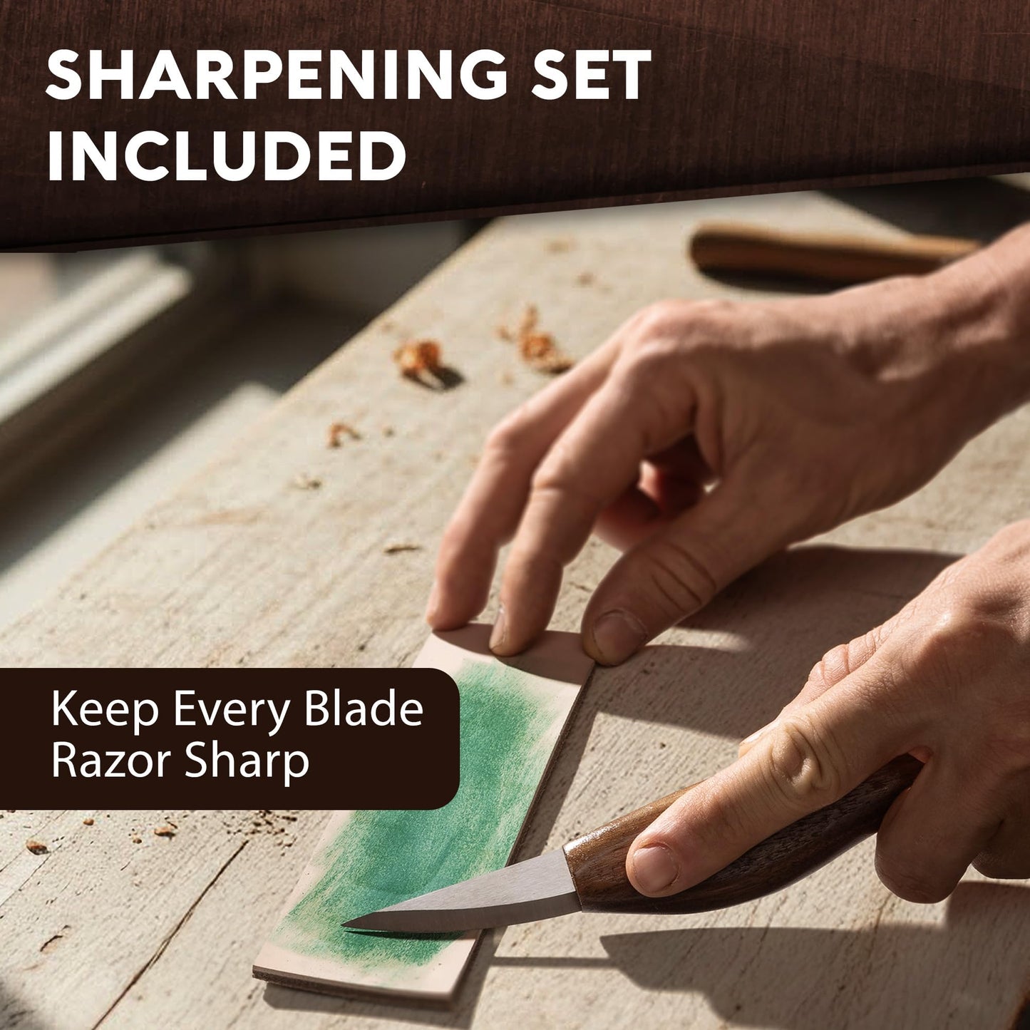 Complete Wood Carving Kit for Beginners - Gift Ready Wood Carving Tools Set | Whittling Kit with 8 Wood Carving Knives, Spoon Carving Tools, Wood Blocks, Gloves, Roll Bag and Sharpening Strop