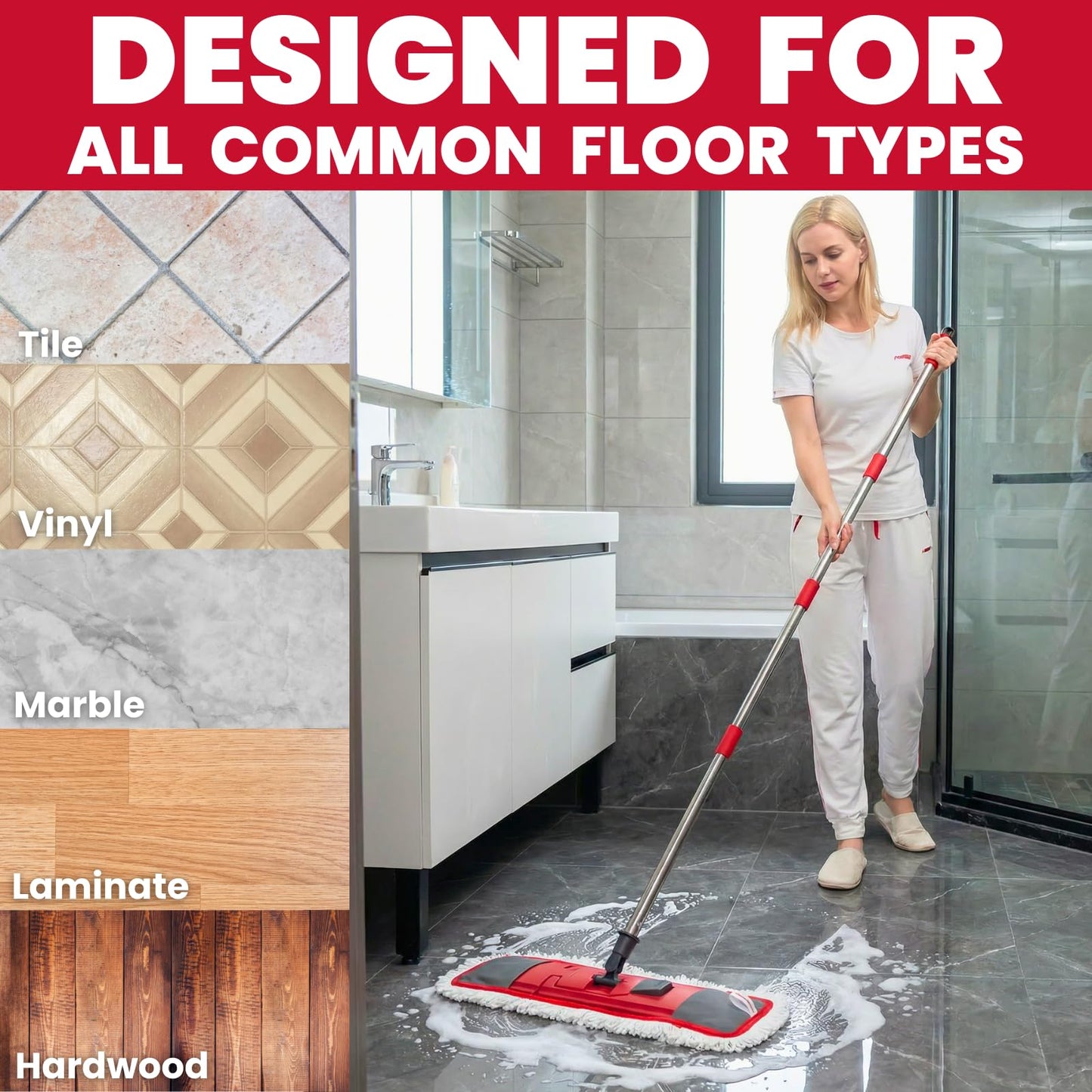 Dust Mop for Floor Cleaning with 4-in-1 Washable Pad System, Wet & Dry Multi-Purpose Mop with Built-In Scraper and Extra-Long 62'' Stainless Steel Handle for Hardwood,Vinyl,Laminate,Tile,Marble Floors