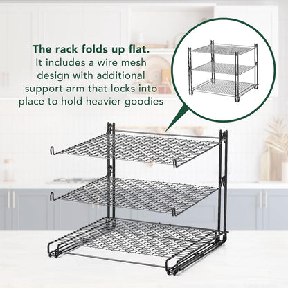 Nifty 3-Tier Cooling Rack – Collapsible Kitchen Countertop Organizer, Non-Stick Coating, Dishwasher Safe for Baking