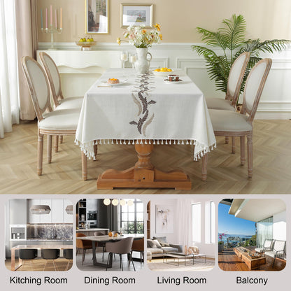JIALE Tablecloths for Rectangle Tables, Cotton Linen Table Cloth Waterproof Tablecloth Wrinkle Free Farmhouse Dining Tables Cover, Soft Fabric Table Cloths with Tassels, Beige, 55" X 120", 10-12 Seats