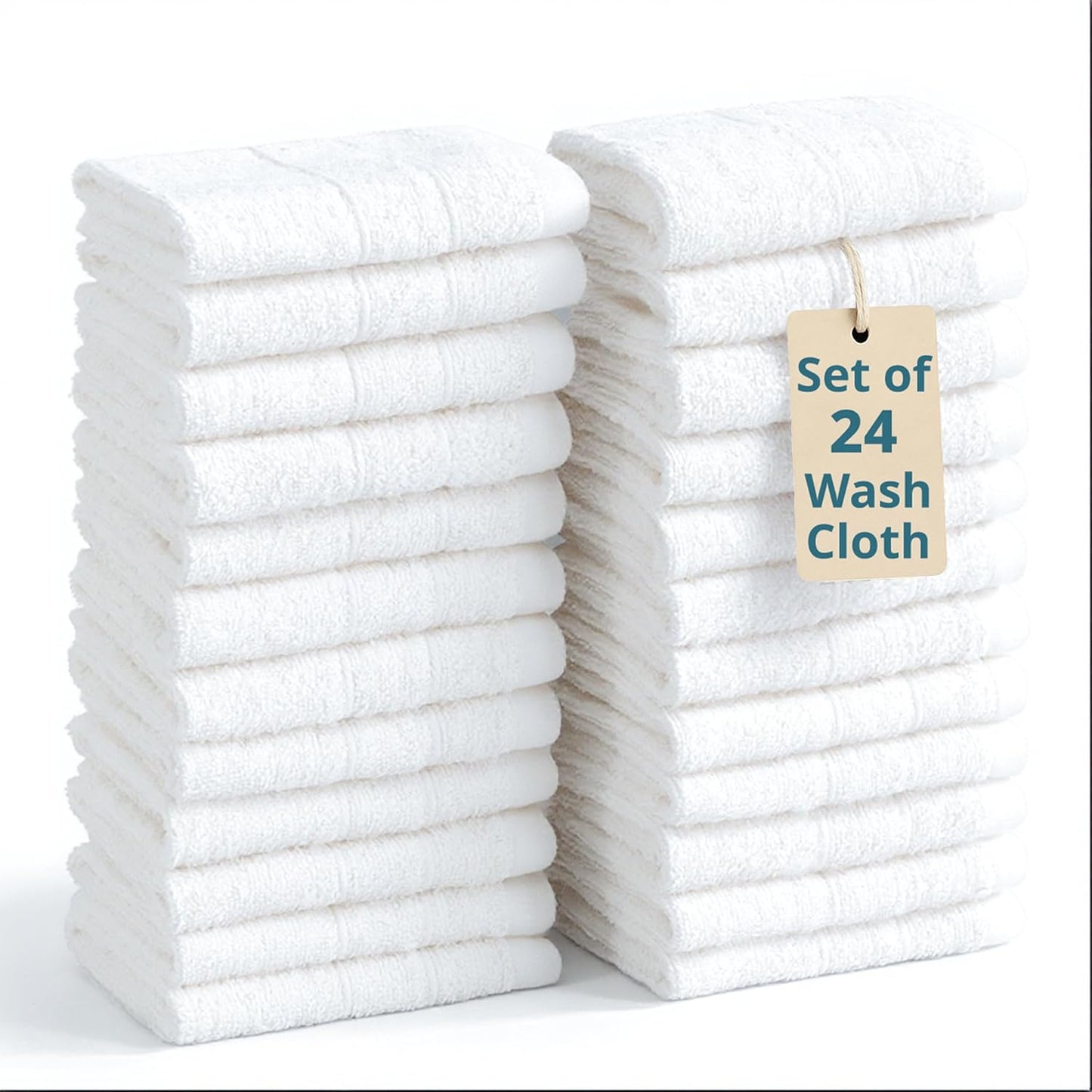 24 Pack 13x13 inches 100% Set Casa Platino White Washcloths - - Cotton - Premium Quality Wash Cloths for Bathroom
