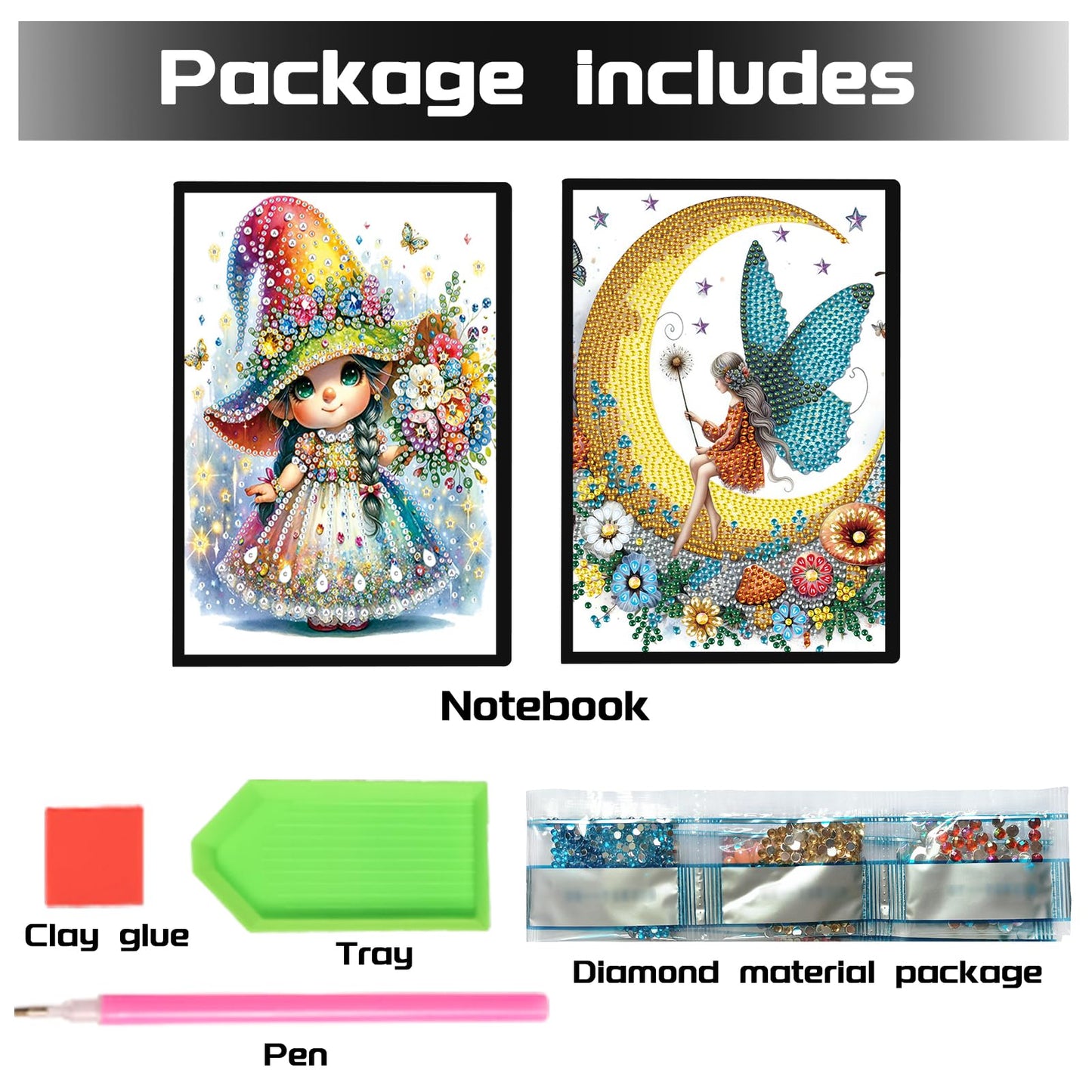 DCIDBEI 5D Diamond Art Painting Notebooks Kits Angel DIY Special Shaped Journal Sketchbook Fairy Cross Stitch Diamond Art Dairy Book Elf Paint by Numbers kit for Adults Festival Birthday