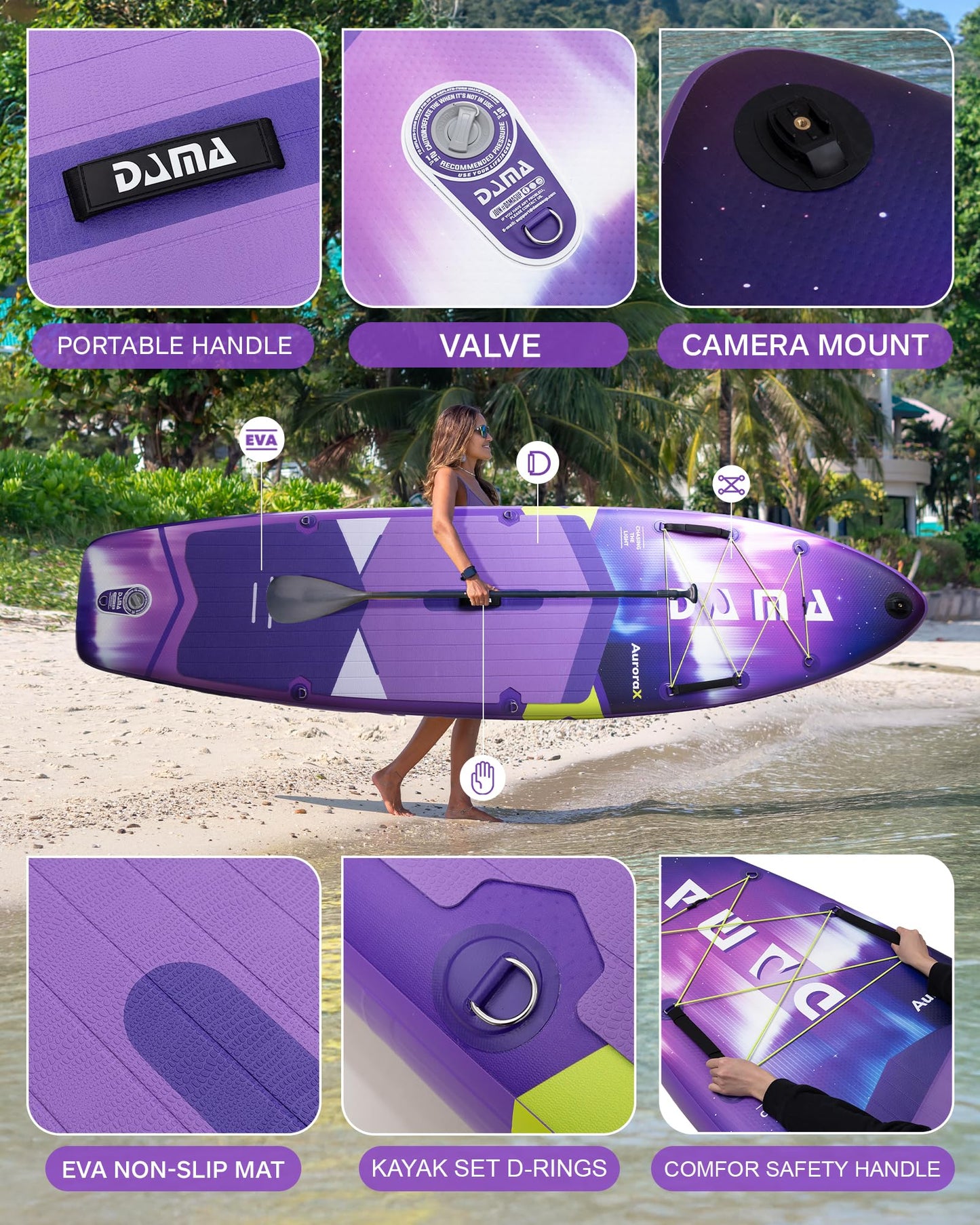 DAMA Extra Wide All-Around Stand Up Paddle Board, 450 lbs Capacity, Stable Design for Beginners, for 2+1 People and Pets, 11'6" x 34" x 6", Family Use on Lakes, Rivers and Coastal Waters