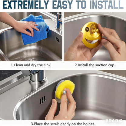 Yoshiky Stainless Steel Smiley Face Sponge Holder, Silver Sink Caddy Organizer Storage with Suction Cup for Kitchen, Kitchen Accessories Decor Scrubber-Gold