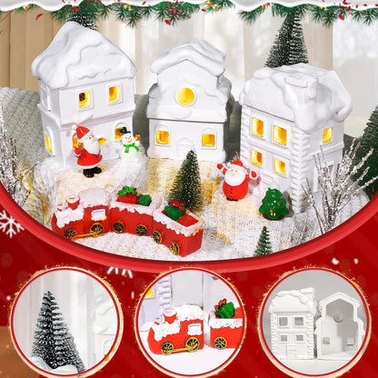 21 Sets, 4.3 Inch Wowagoga Pcs Ceramic Christmas House Village White Resin Houses, Christmas House Decor Figurines Town
