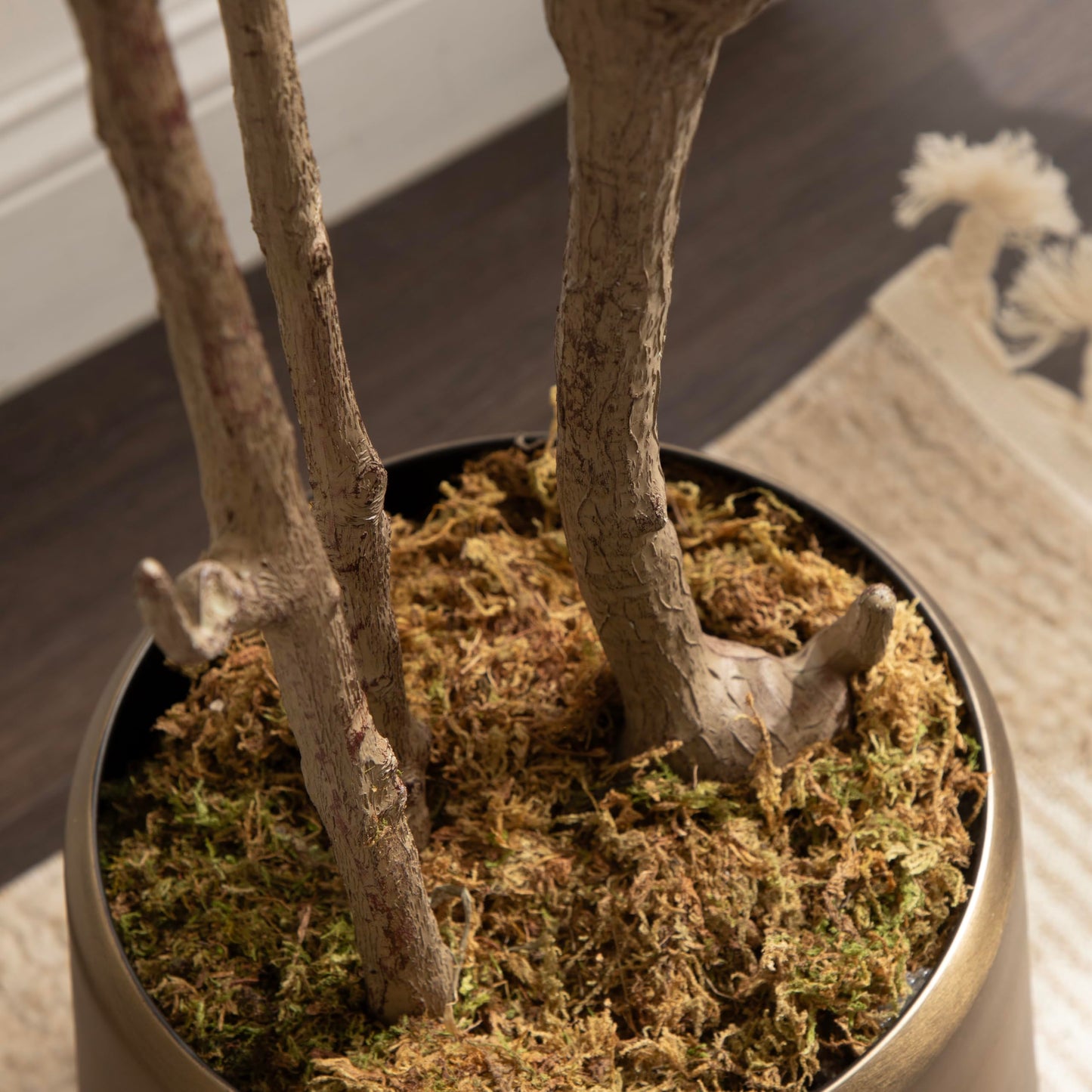 Kate and Laurel Oliveira Faux Olive Tree with Jia Curved Planter Pot, 7 FT, Cream, Potted Artificial Tree Indoor with Realistic Foliage and Added Moss, Fake Plant for Living Room Decor