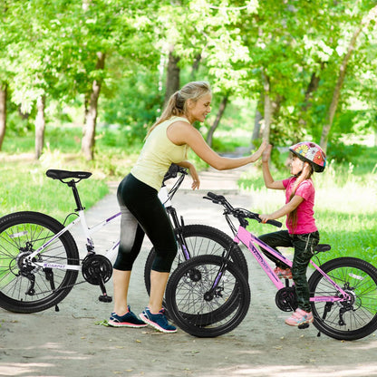 Ecarpat Women's Mountain Bike 24 Inch Wheels, 21-Speed Trail Commuter City Mountain Bikes, 15"/17" Carbon Steel Frame Female Bicycles Disc Brakes Front Fork, White
