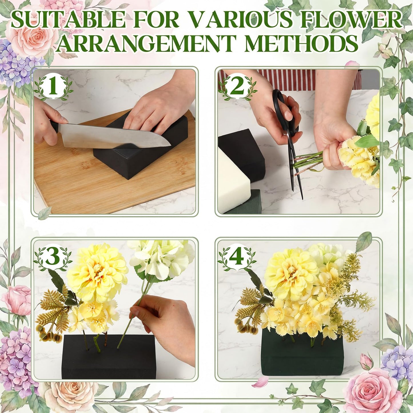 Maasechs 12 Pcs Floral Foam Blocks for Flower Arrangements, 5.5 x 3.1 x 1.7 Inch Wet and Dry Plant Foam for Florist Flowers, Wedding, Birthdays, Home DIY and Garden Decoration (Green, Black, White)