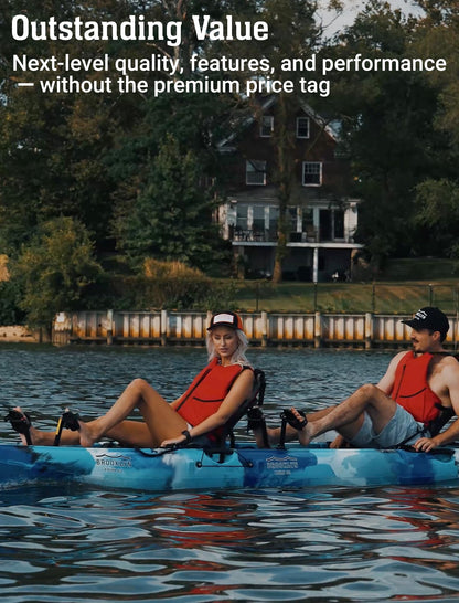 Upgraded Brooklyn 13.5 Tandem Pedal Kayak by BKC, 2 Person Sit-On-Top Pedal Drive Kayak, 680 lb Capacity, Dual Flipper Pedals, Rudder Steering, for Fishing & Touring (Storm Surge)