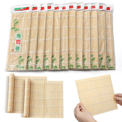 Hoolerry 12 Pcs Sushi Mat Bulk Bamboo Sushi Making Roller Non Stick Square Rolling Mat for Home Party Supplies, 9.5" x 9.5"